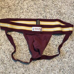 Men's Maroon Jockstrap with Gold Stripes